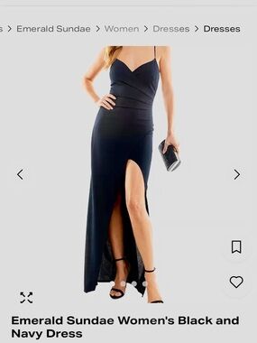 Emerald Sundae Navy Blue Spaghetti Strap Maxi Dress with Front Slit